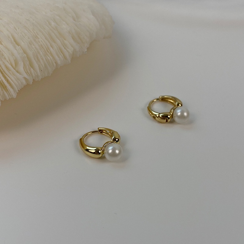 [Korean Fashion Temperament Pearl Hoop Earrings] [Women Bridal Wedding Drop Earrings] [Ladies Elegant Rhinestone Long Dangle Earrings]