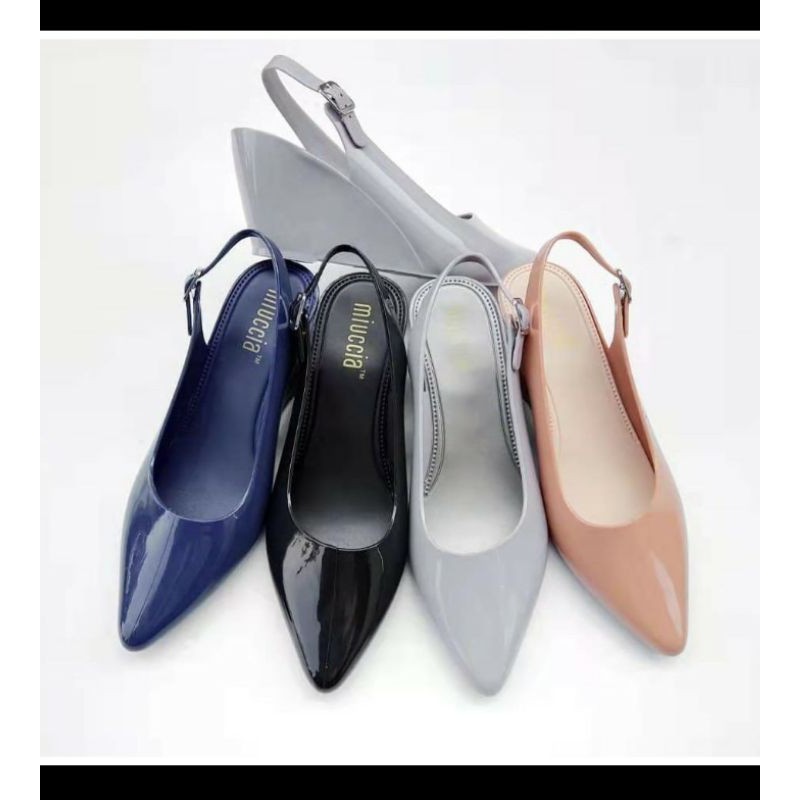 Miuccia - Sepatu Wedges Glossy Tinggi Jelly Shoes Wanita - L800