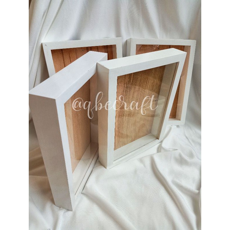 frame 3D putih KACA 10R, frame kayu, frame box , figura 3D, figura kayu