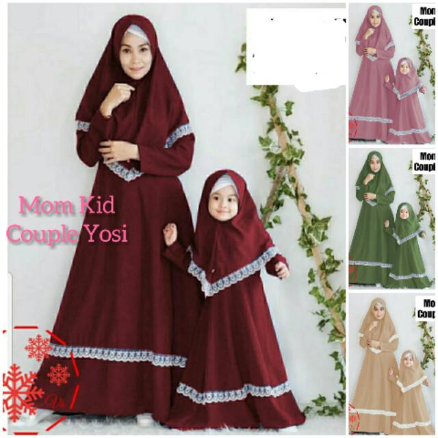 Gamis Couple Syari YOSI Set Mom Kid Fashion Muslim Terbaru Gamis Couple Syari Bahan Jersey Fre Bergo