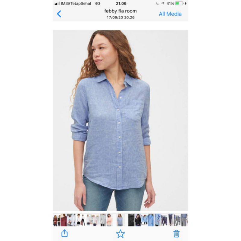 kemeja wanita blue linen GAP