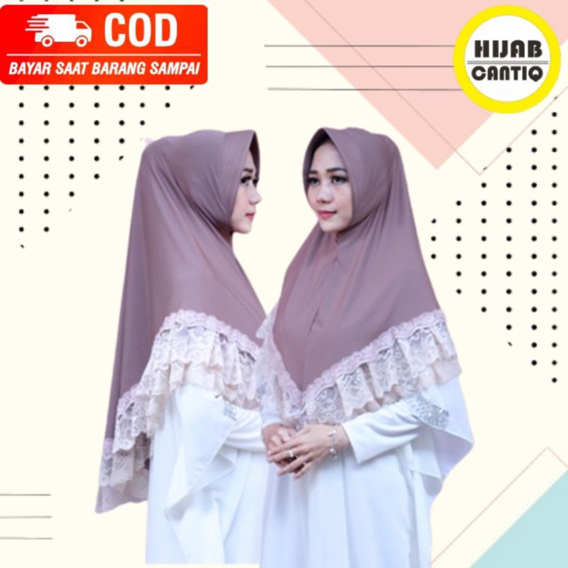 Hijab Jilbab Instan Kerudung syari Bergo Jersey Renda Tumpuk Instan Instant Murah Kekinian CP 21
