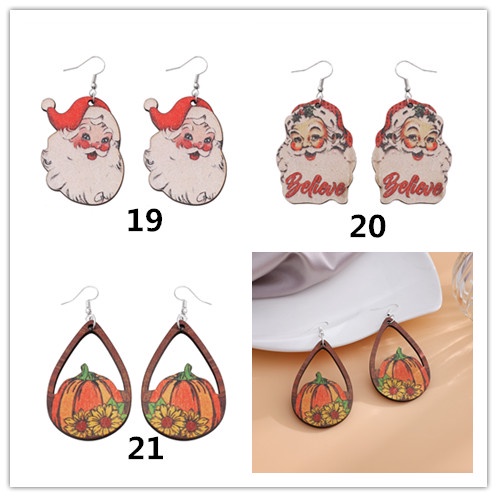 Anting Liontin Desain Pohon Natal Snowman maple leaf Gaya retro Untuk Wanita