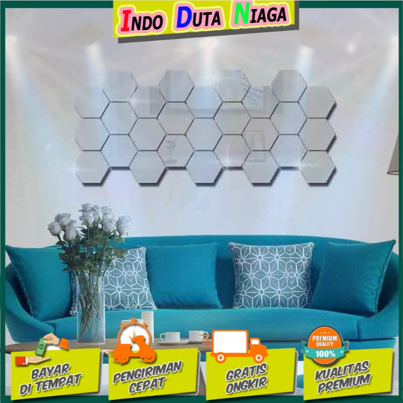 Sticker Dekorasi Dinding Hexagon Mirror Acrylic 7PCS