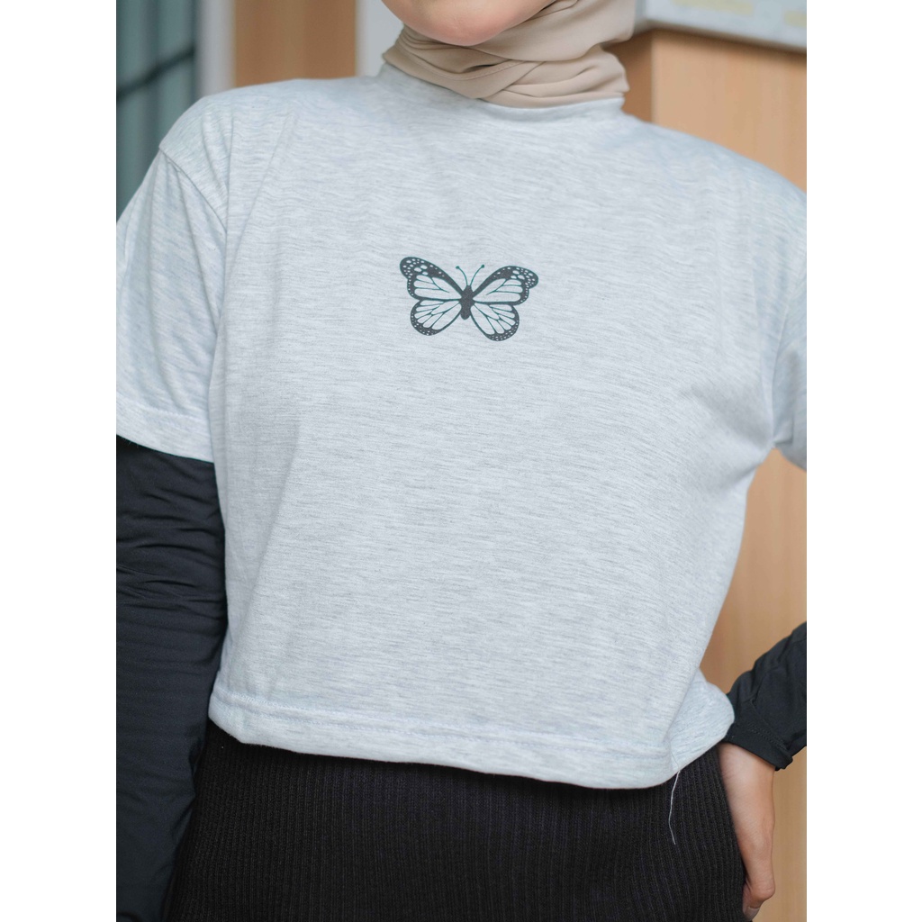 Promo Baju Atasan Wanita Terbaru Baju Kaos Crop Top COTTON BUTTLERFLY