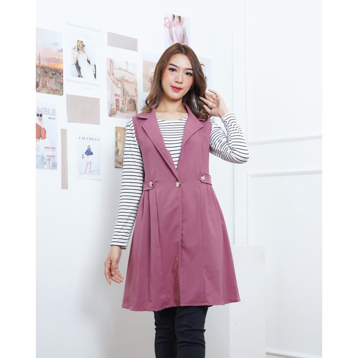 Vest Wanita Jumbo Tanpa Lengan Korea Panjang Fashion Muslim Panjang Ceruty M1B9 Kekinian Tebal Outer