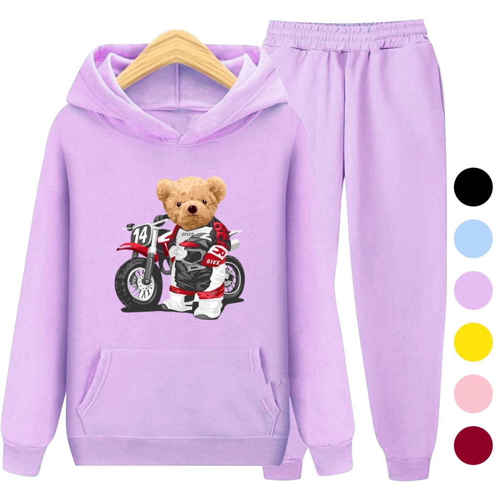 Setelan Sweater Anak + Celana TEDDY BIKE / Set Sweater Hoodie Anak Laki - Laki - Remaja Kekinian Viral Terbaru