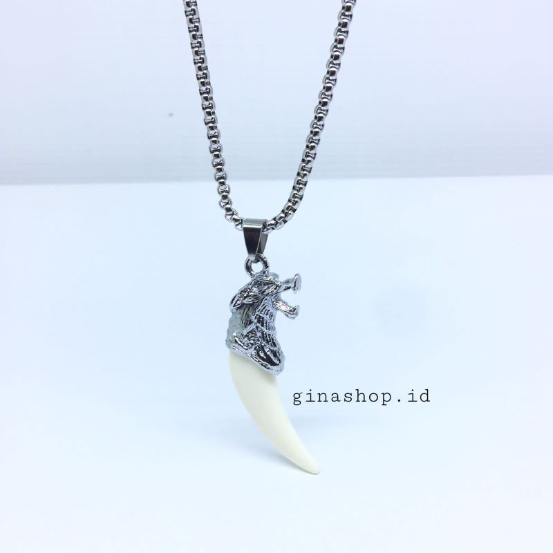 Kalung Pria Chokker Metal Kujang Naga Silver bahan Titanium Anti Karat Terbaru Termurah