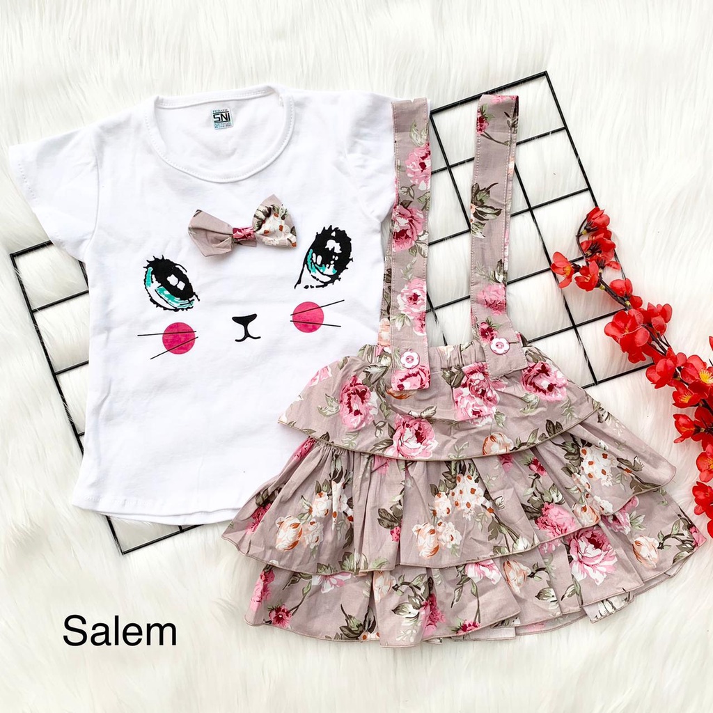 Baju setelan kaos overall dress motif bunga fashion anak bayi cewek perempuan baby girl murah -mii-Overall salem