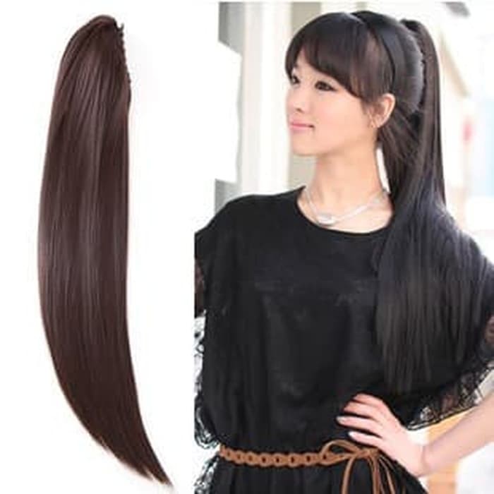 CPL hair clip on jepitan 60 cm ponytail lurus rambut palsu kuncir kuda - Black