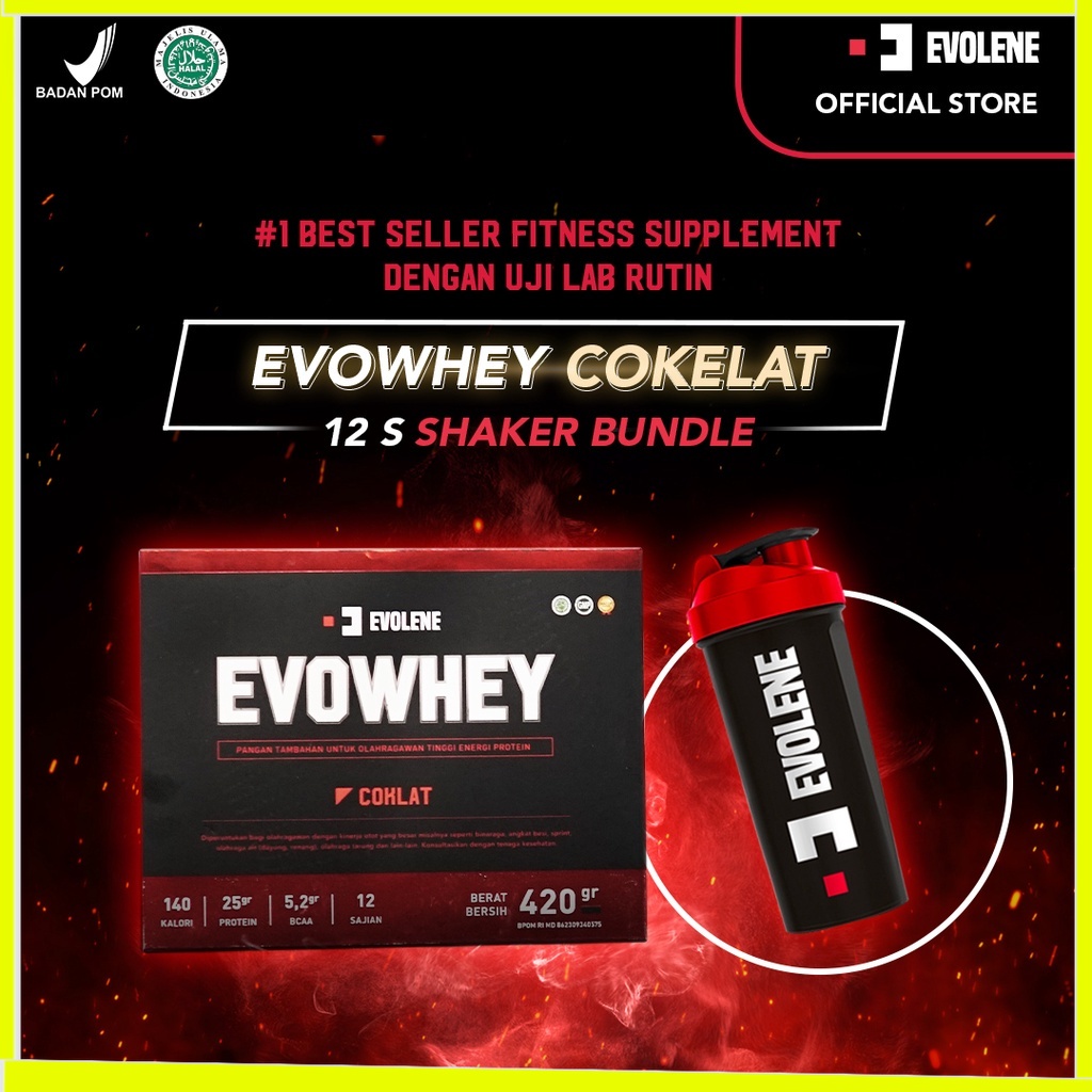 

Evolene Whey Protein Coklat 456gr/12 Sachet + Shaker Merah Defisit Suplemen Workout BPOM HALAL