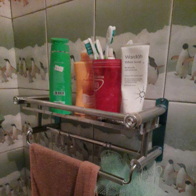 W - 66 Rak Kamar Mandi E19/e20 Toilet /dapur Rak Gantung Dinding Stainless 1-2 Tingkat Rak Handuk