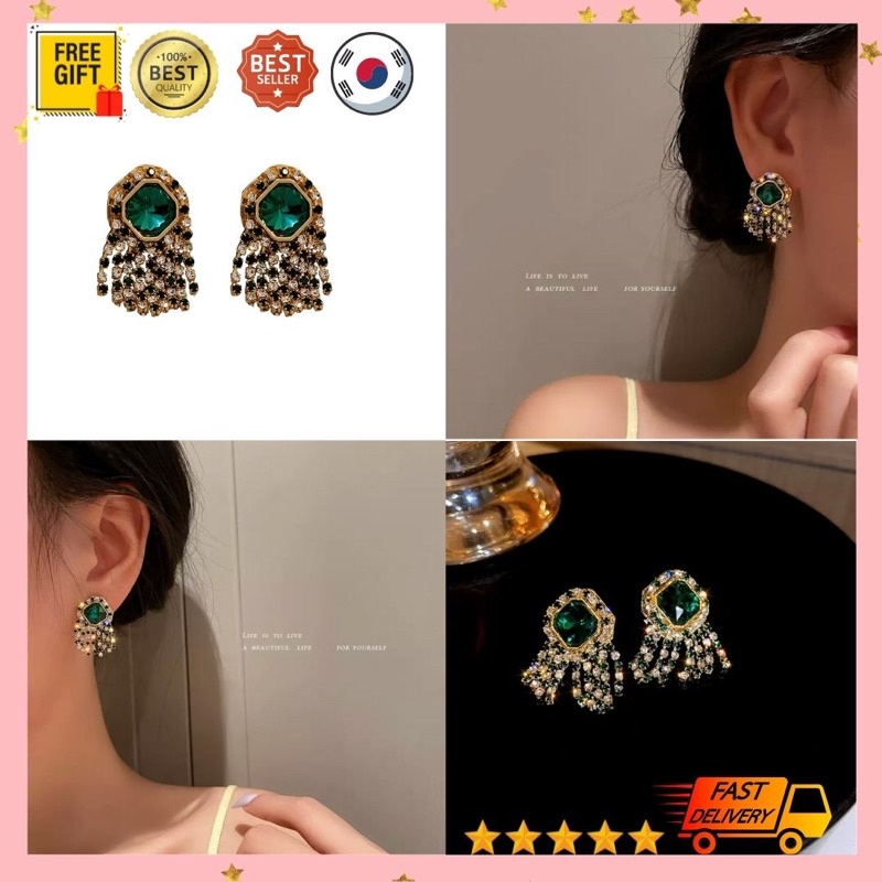 ANTING KOREA TUSUK WANITA TINDIK JEPIT PANJANG KOREA PERAK MURAH GANTUNG GIWANG BUNGA PLASTIK PANJAN