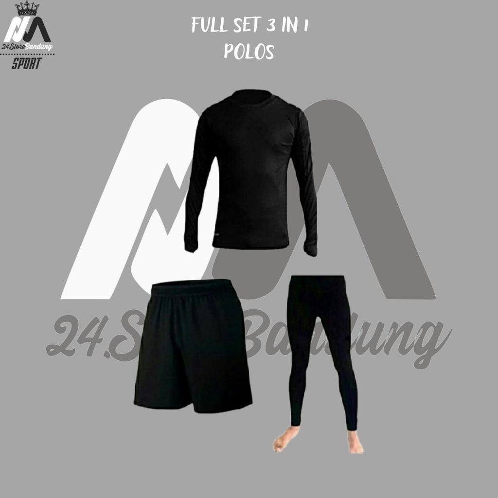 Full Set  Baju Olahraga Pria Manset Baselayer Celana Pendek Legging Outdoor Futsal Gym Lari Sepeda Senam Renang