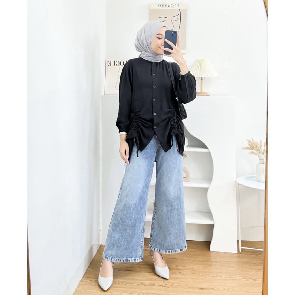 BLOUSE WANITA CRINKLE SERUT TOP ATASAN KEMEJA KEKINIAN TERBARU