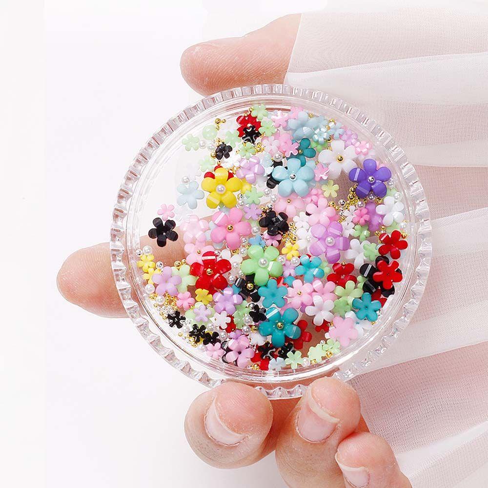 Needway Set Dekorasi Kuku Bunga DIY Resin 3D Pesona Kuku Gaya Jepang Manicure Steel Ball Nail Ornaments