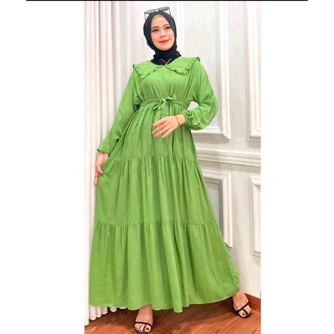 GAMIS RAYON POLOS TERMURAH BUSUI || GAMIS RAYON SYARI PREMIUM FELISHA HOMEY DRESS || GAMIS RAYON KERAH-Hijau muda