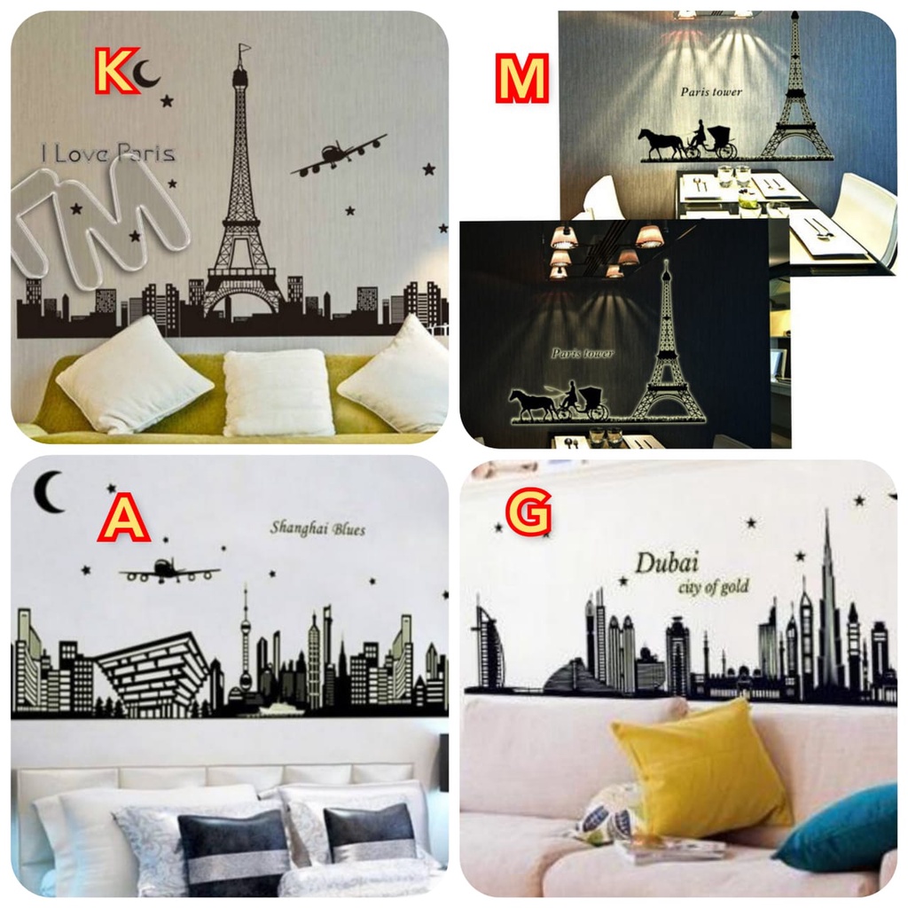 STIKER STICKER DINDING TEMBOK GLOW IN THE DARK WALLSTIKER WALLSTICKER KOTA DUBAI I LOVE PARIS LONDON