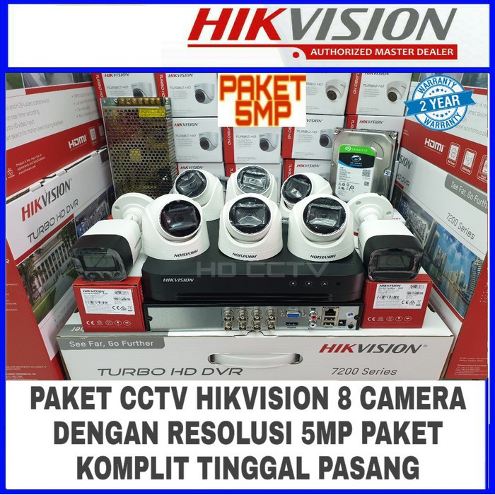 PAKET CCTV HIKVISION real 5MP 2560P 8 KAMERA HDD 1TB SIAP PASANG