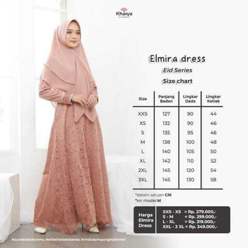 Gamis Dress El Mira eid series by Khaira Coral Almond size M / set Khimar