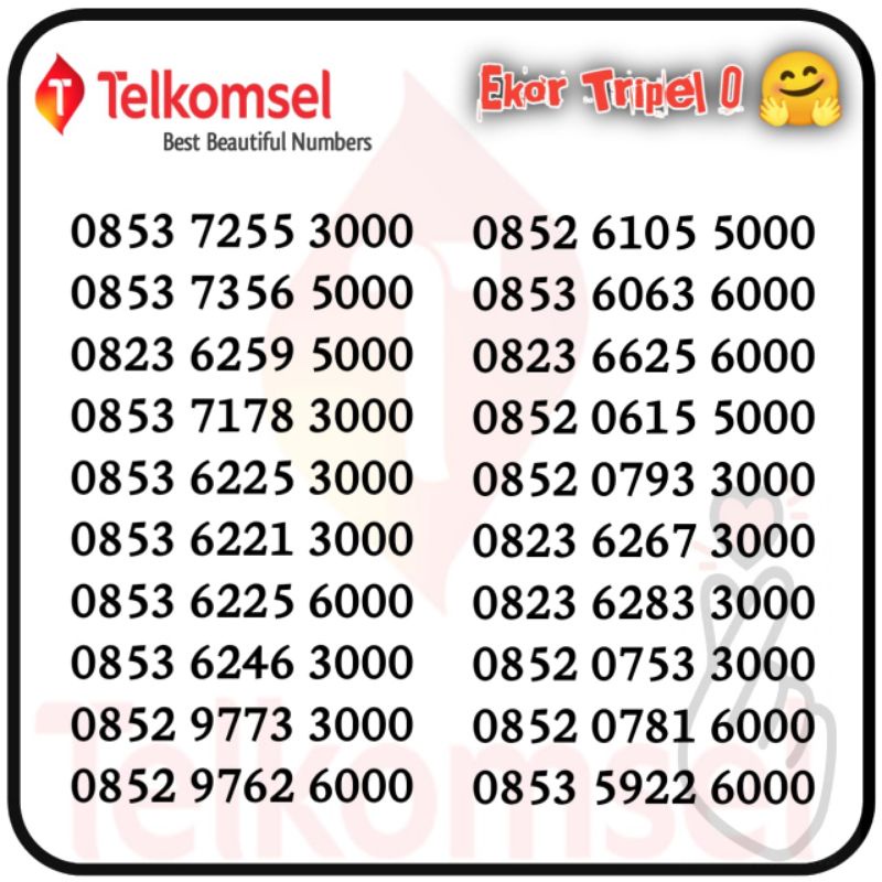 NOMOR CANTIK TELKOMSEL JADUL EKOR TRIPEL 0
