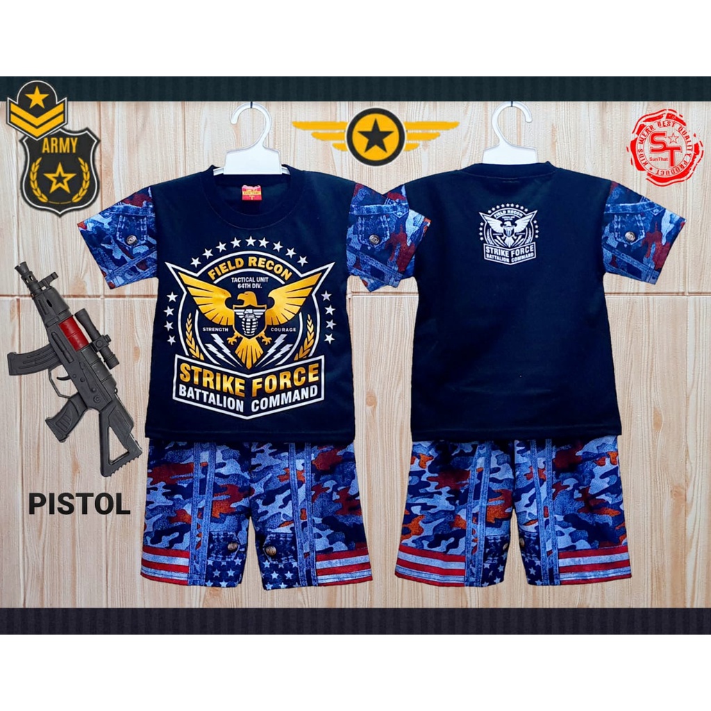 setelan kaos anak laki-laki usia 1-10thn motif army nevy/setelan kaos anak laki-laki terbaru/setelan