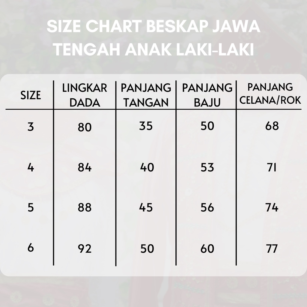 Baju Adat Beskap Jawa Tengah Anak satuan (Laki/Cewek)