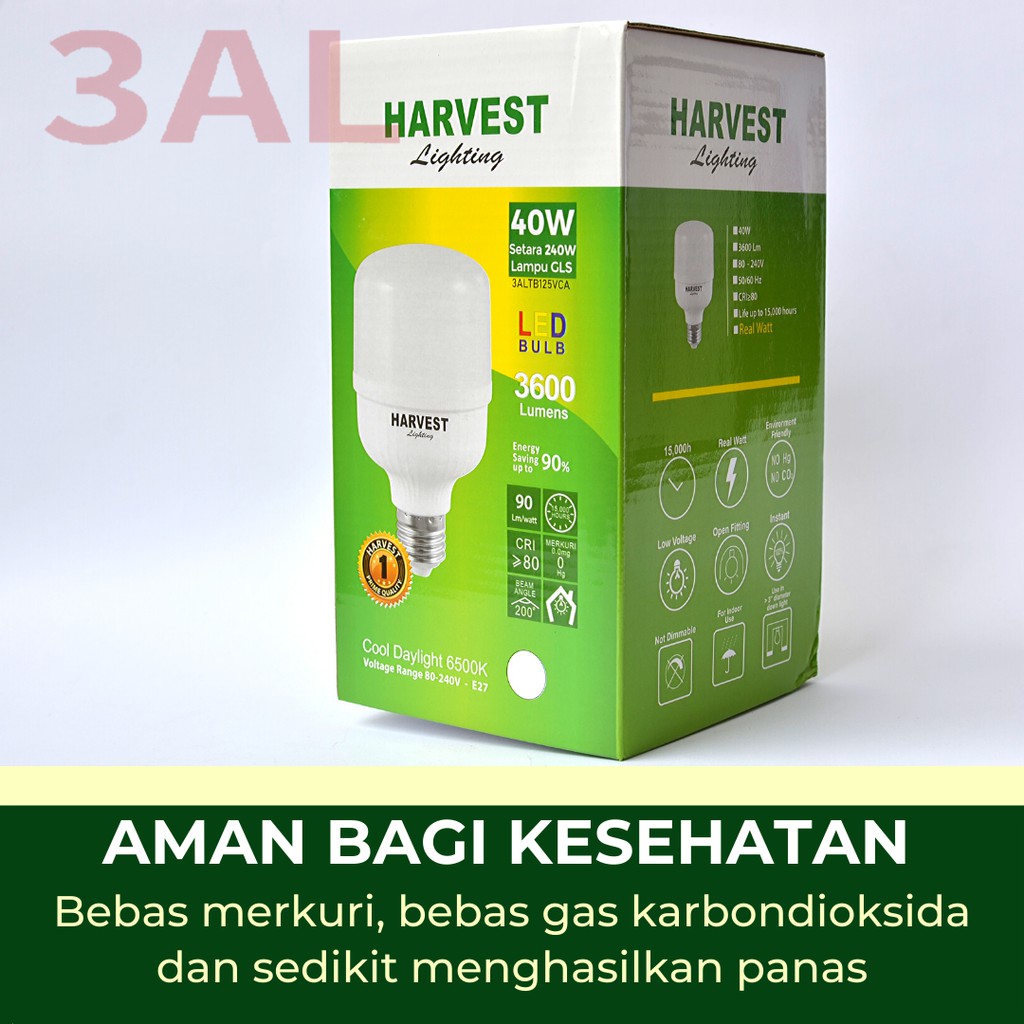 40W - Paket DUO - HARVEST LIGHTING Lampu Kapsul LED T-Bulb 40 watt Lampu Hemat Energi Original Bersertifikat SNI dan Bergaransi