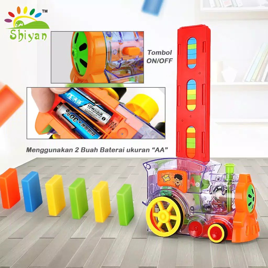 MAINAN EDUKASI KERETA API CUTE TRAIN ANAK PENYUSUN DOMINO AUTOMATIC TRAIN DOMINO