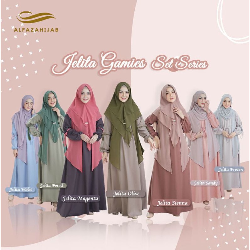 ALFAZA HIJAB - Gamis Jelita Cardy Oneset Set Khimar Pashmina Wanita Muslim