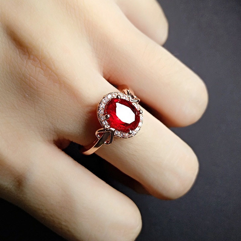 Cincin Kristal Berlian Ruby Rose Gold Bahan Titanium Steel Untuk Wanita