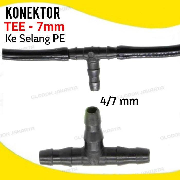 Konektor Tee T 7mm Nepel Fitting 3 Cabang Untuk Selang PE 6 mm / 7 mm