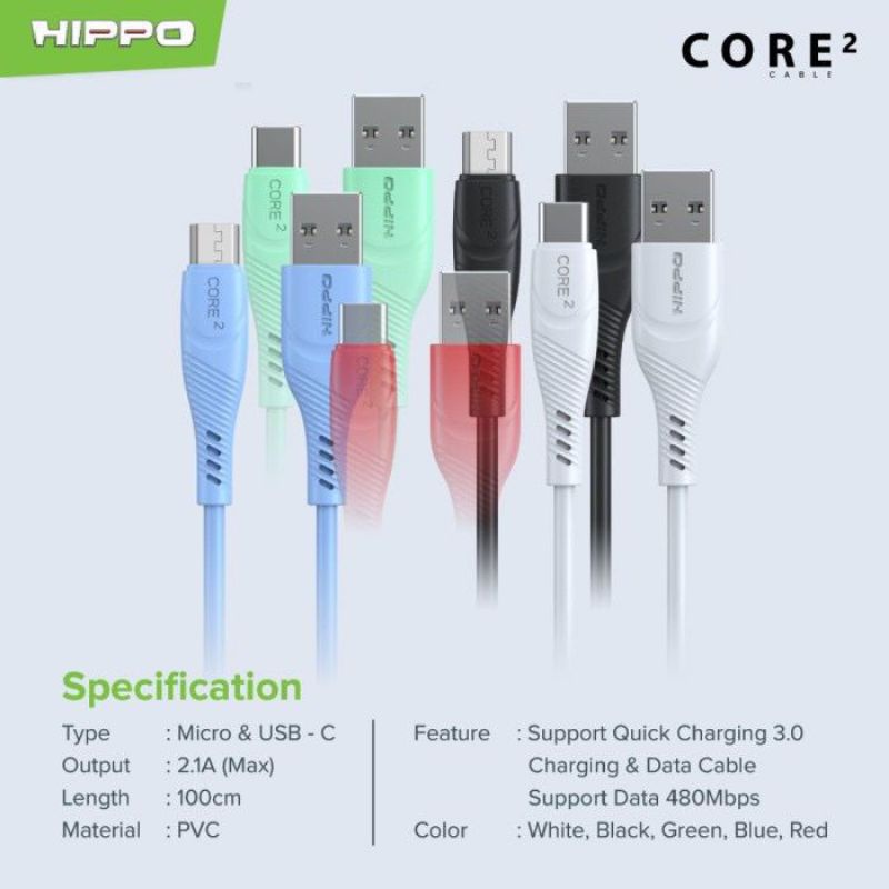 Kabe data hippo core 2 micro Usb 100cm data charger support quick charger 3.0