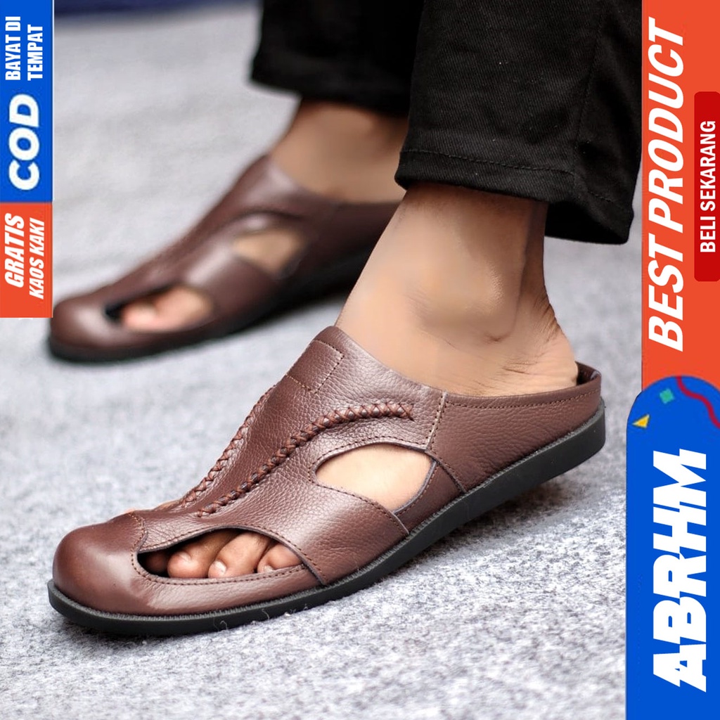 Sepatu Sandal Casual Kulit Asli Bustong Tutong Sendal Slop Original Murah Terbaru Kekinian WIRO ABRHM