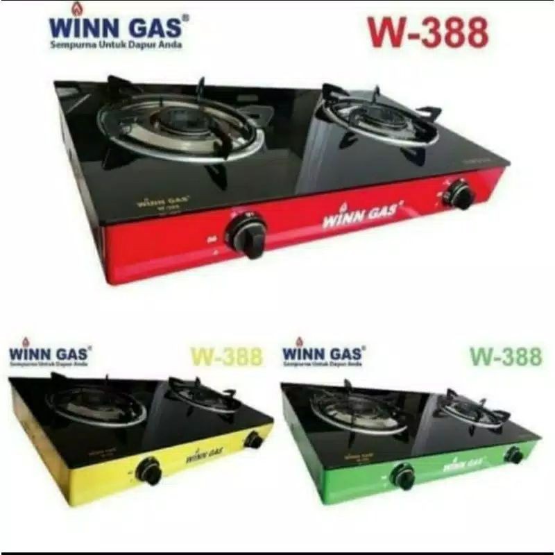 Winn Gas , 388 ,  Win Gas  , KOMPOR GAS KACA  2 TUNGKU , + Selang Regulator Paket