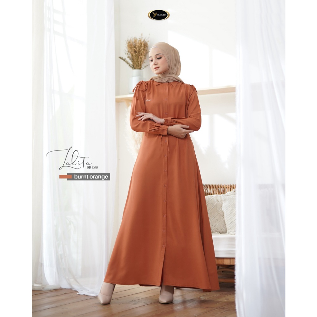 LALITA DRESS Daily Gamis aksen kerut tali pinggang bisa dilepas Yessana Original bahan twill levina
