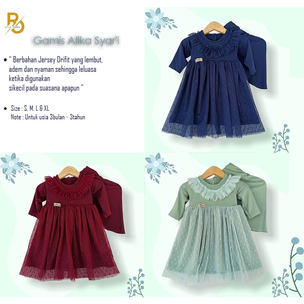 Gamis Syari Alika  Gamis Anak Free Hijab  Gamis Bayi Terbaru  Alika kids syari  Baju Anak 3bln-3thn  Gamis Tile dot