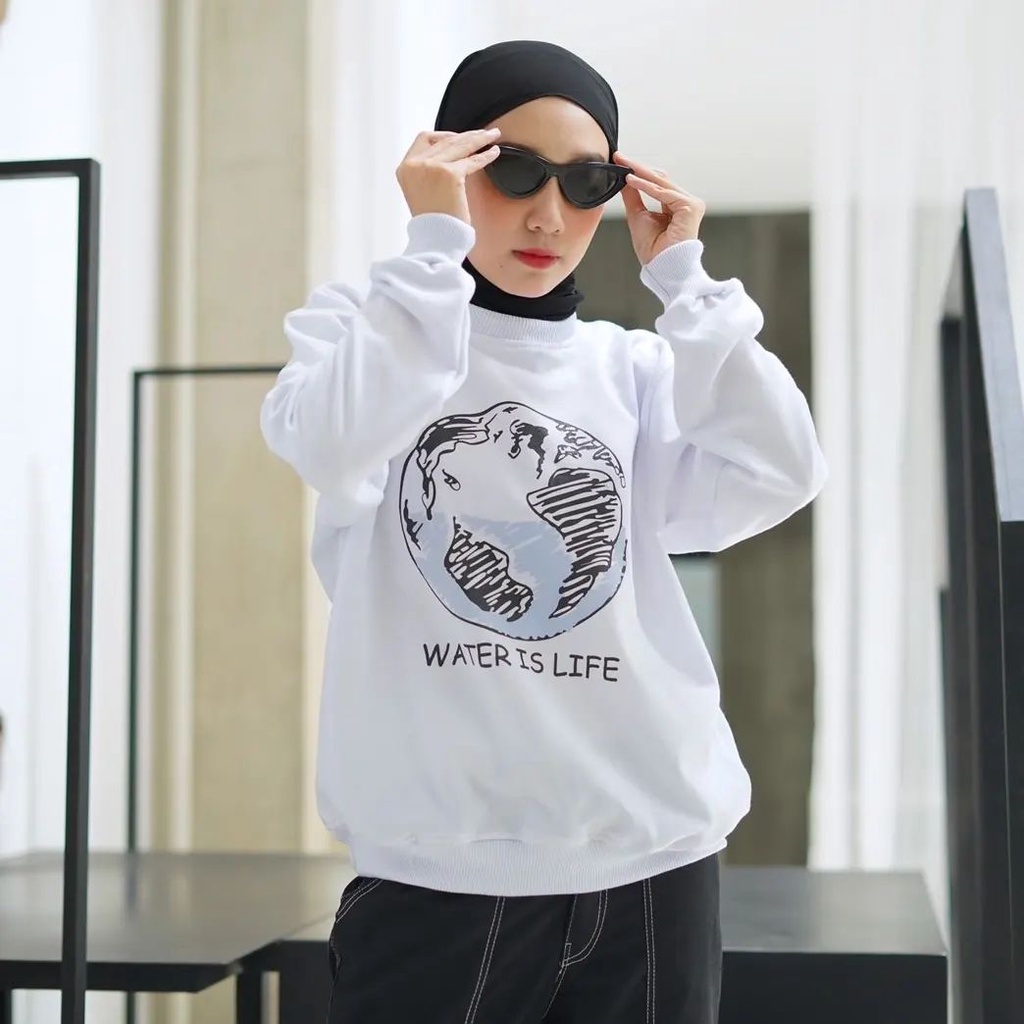 WATER IS LIFE SWEATER WANITA OVERSIZE SWEATER CREWNECK WANITA