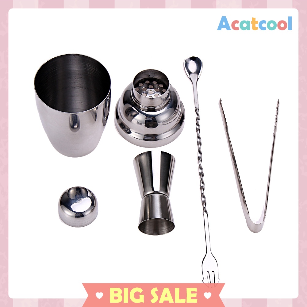 4Pcs Stainless Steel  250ml Cocktail Shaker Silver Wine Tools Jigger Kit