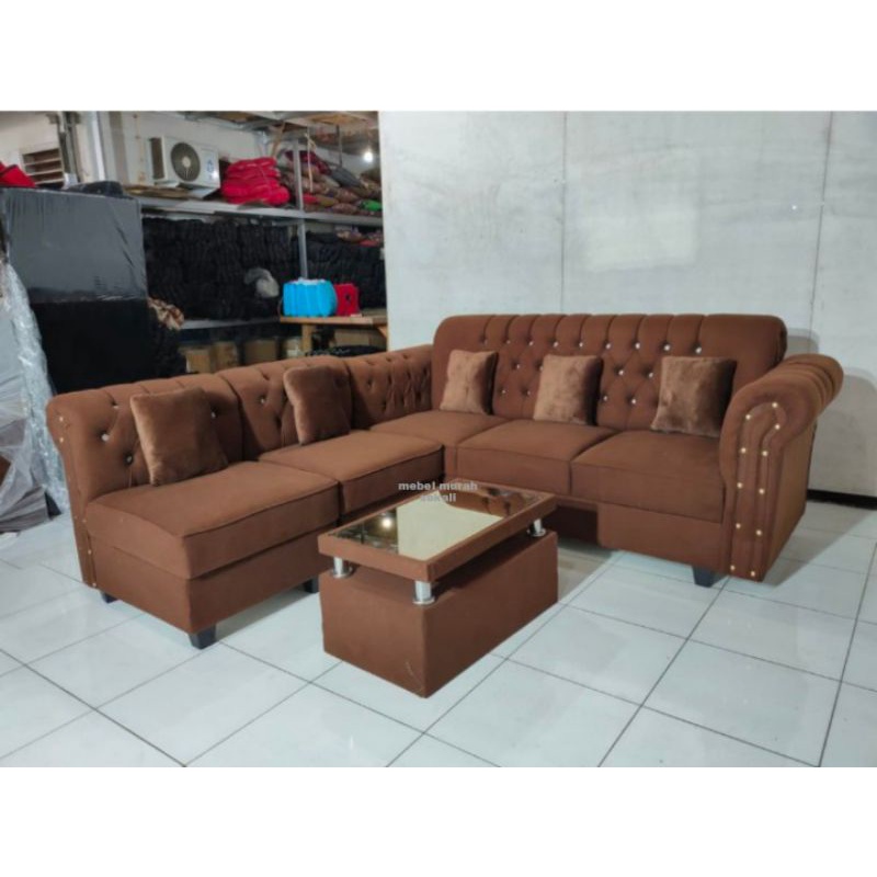 (PROMO) Sofa Sudut L Kain Bludru / Sofa L sudut Minimalis / Sofa Murah