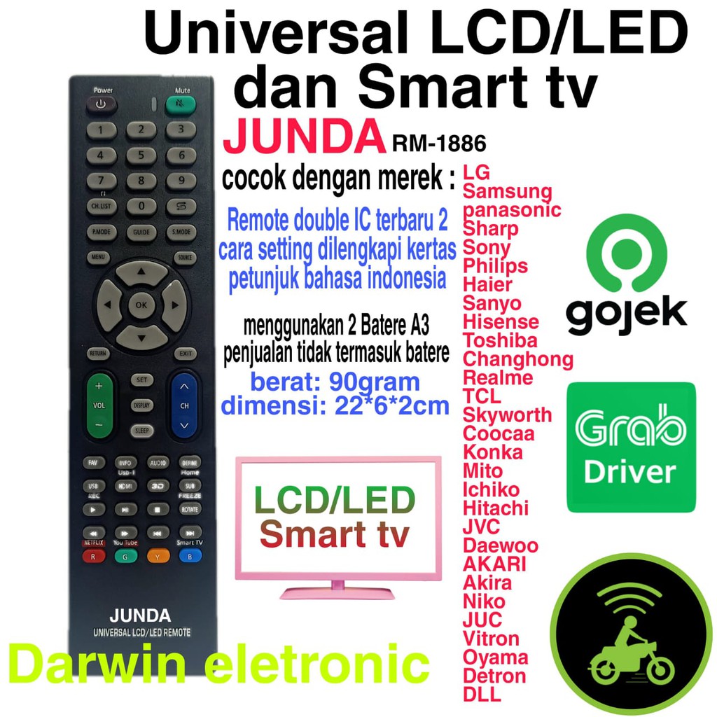 REMOTE LED TV UNIVERSAL REMOTE SMART TV UNIVERSAL JUNDA RM-1886 MULTI