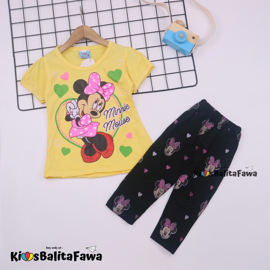 Setelan Mikkey &amp; DOLL uk 4-5 Tahun / Baju Anak Karakter Legging Perempuan Celana Import Atasan Kaos