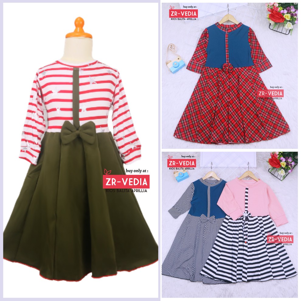 Dress Valencia 7-8 Tahun / Dres Anak Lengan Panjang Baju Anak Perempuan Murah Fashion Kids Cewek