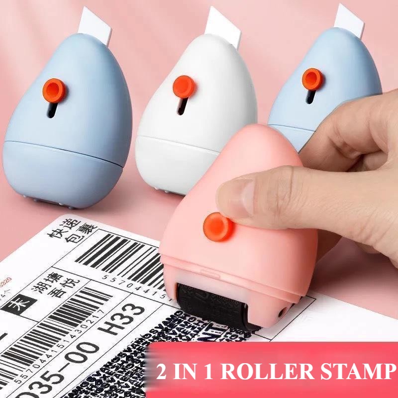 2in1 Stamp Roller Cutter Unboxing Paket Tutup Confidential Seal Alamat Buka Parcel Label Identity Protection Roller Stamp with Ceramic Blade Box Opener Security Roller for Confidential ID and Privacy Protection LADALA