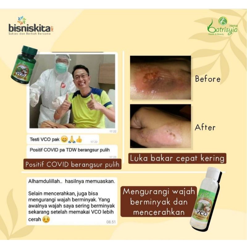 Batrisyia virgin coconut Oil / VCO / minyak kelapa murni/minyak VICO kapsul 60 ml 100 ml 250 ml/VCO/Virgin Coconut oil batrisyia herbal