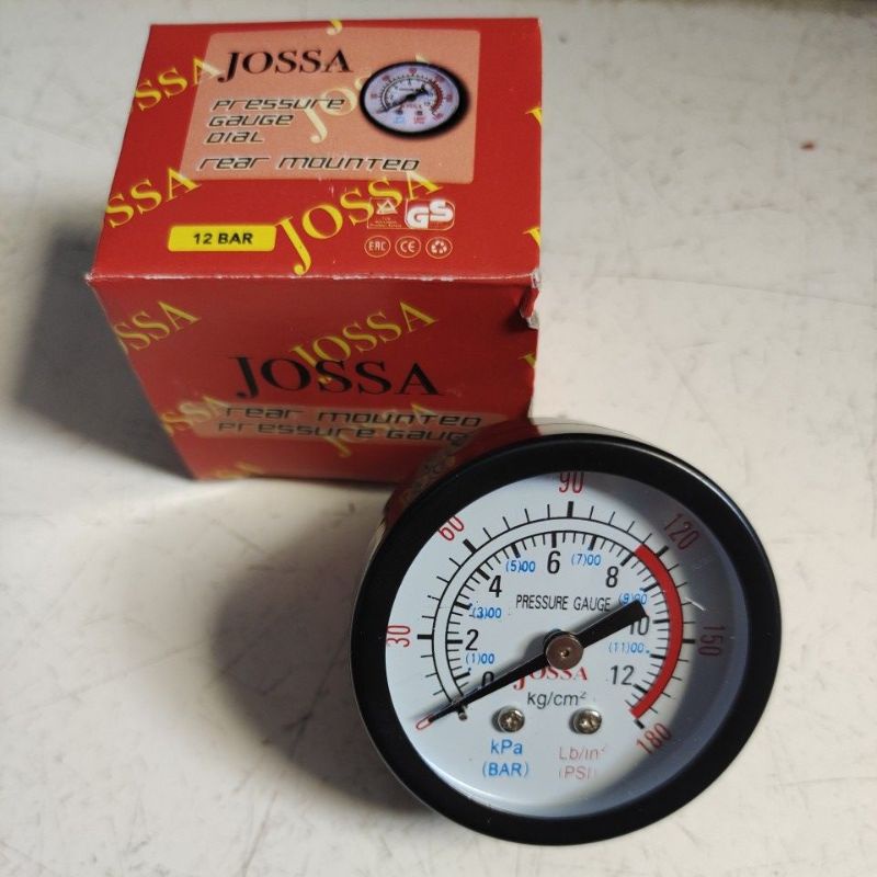 JOSSA pressure gauge drat tengah 1/4&quot; Merah HEAVY DUTY (50mm) / Jossa pressure gauge baut tengah 1/4&quot; Merah HEAVY DUTY (50mm) / Manometer drat tengah 1/4&quot; (50mm)
