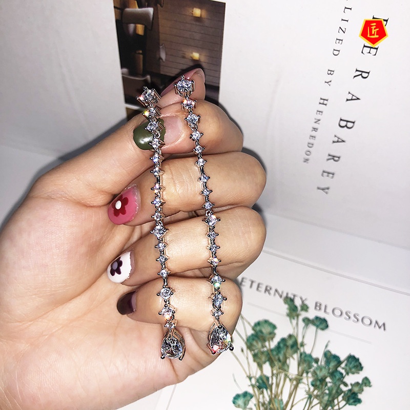 [Ready Stock]Long S925 Silver Diamond Pearl Earrings