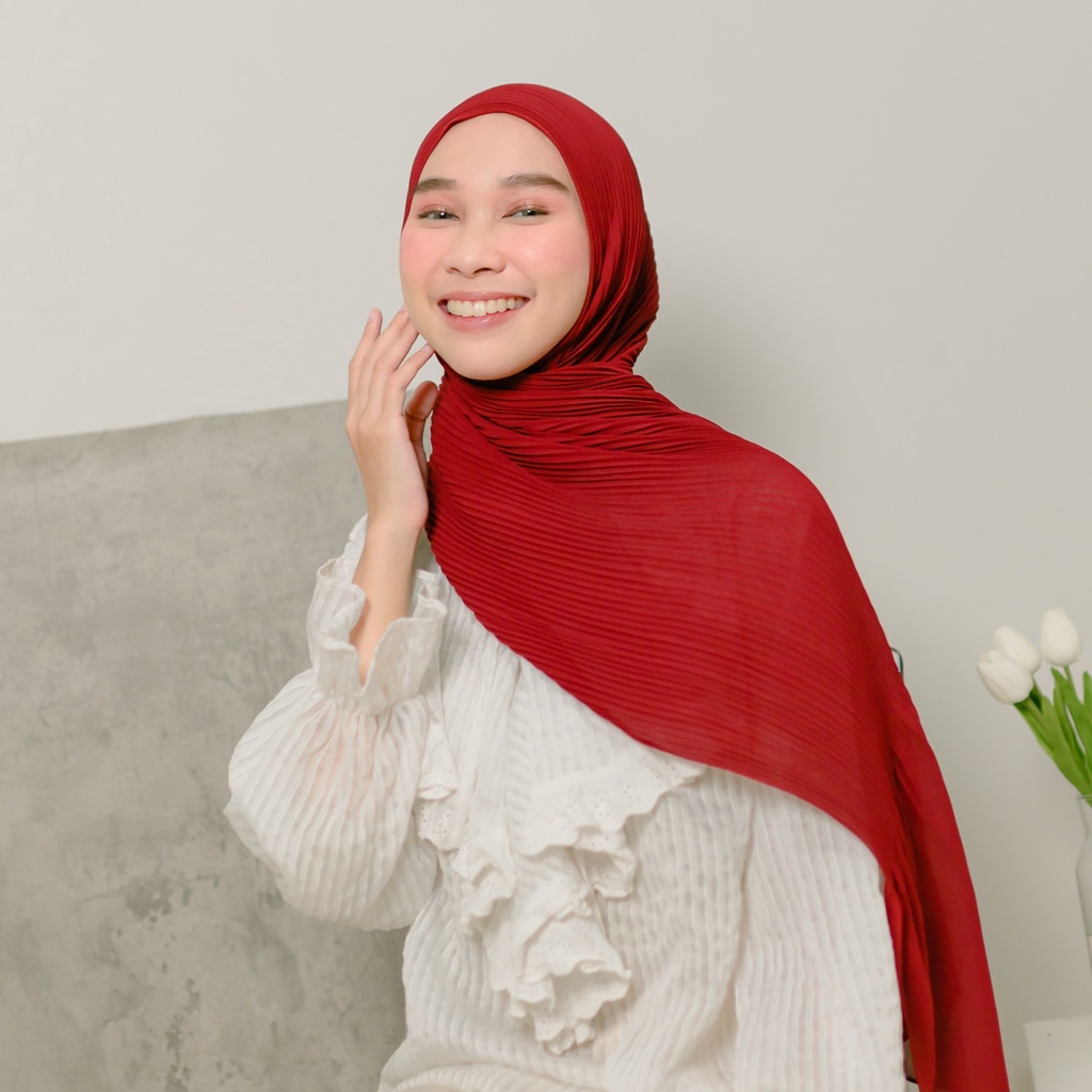 Lozy Hijab - Bawal Pleats Shawl ( Pashmina Plisket )-Maroon