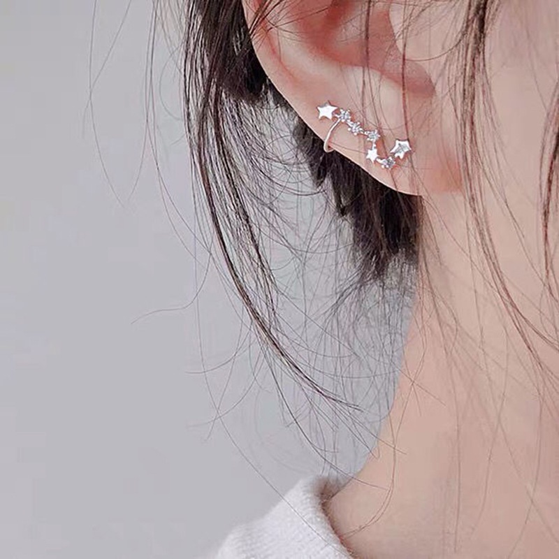 925 Silver Needle Big Dipper Stud Simple Minimalist Style Earring Jewelry