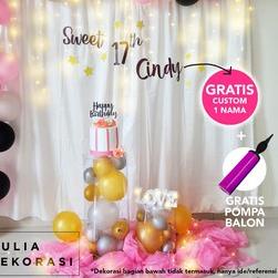 ☉ Paket Dekor Dekorasi Backdrop Sweet Seventeen 17 Tahun Birthday Ulang Tahun Paket Lengkap Photoboo